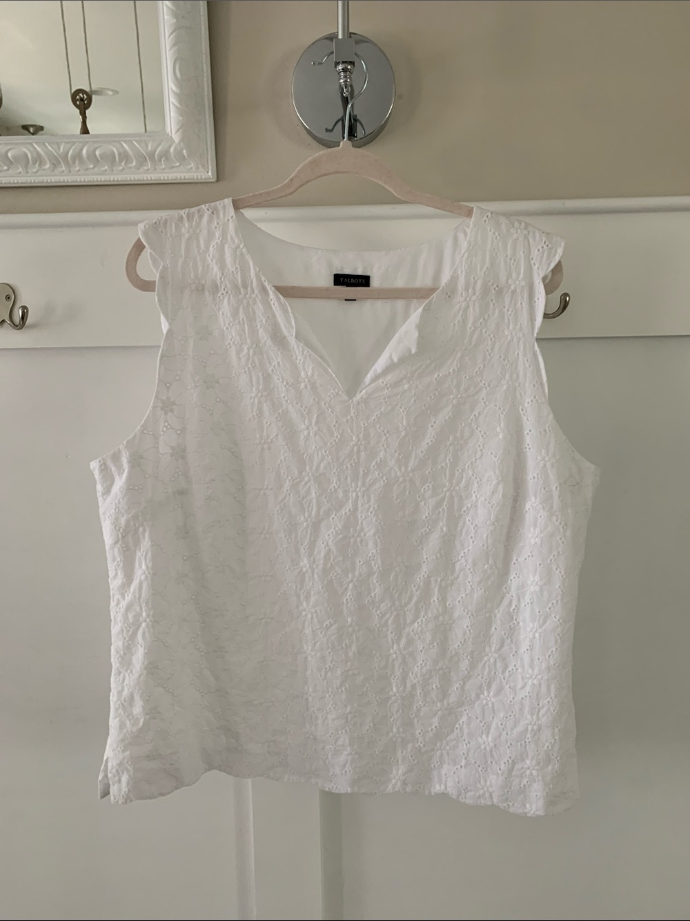 Talbots Side Zip Cotton Eyelet Fabric Top Size XL